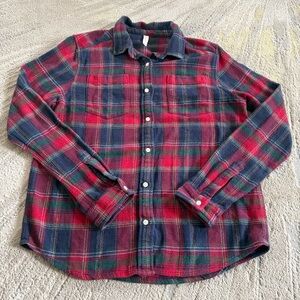 Known Supply plaid button front shirt flannel organic cotton red blue medium